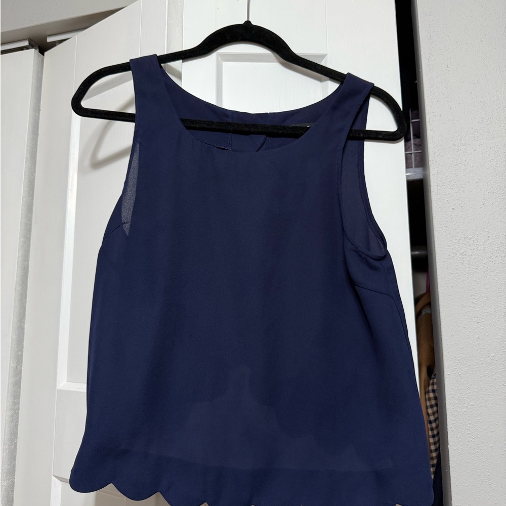 Double Zero Midnight Blue Scalloped Tank Top